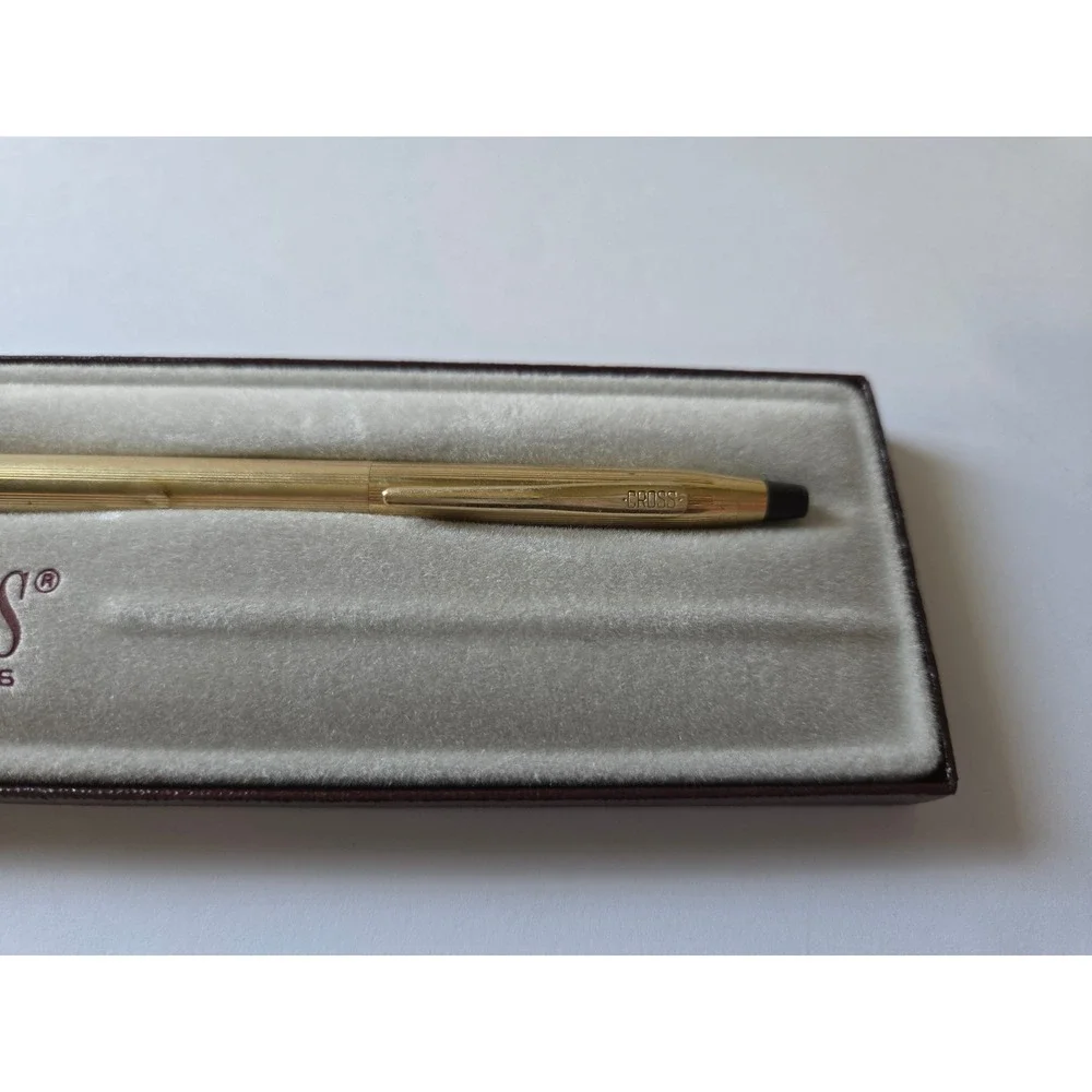 Vintage Cross Gold Tone Ballpoint Pen 2202 Pinstripe with Burgundy Box